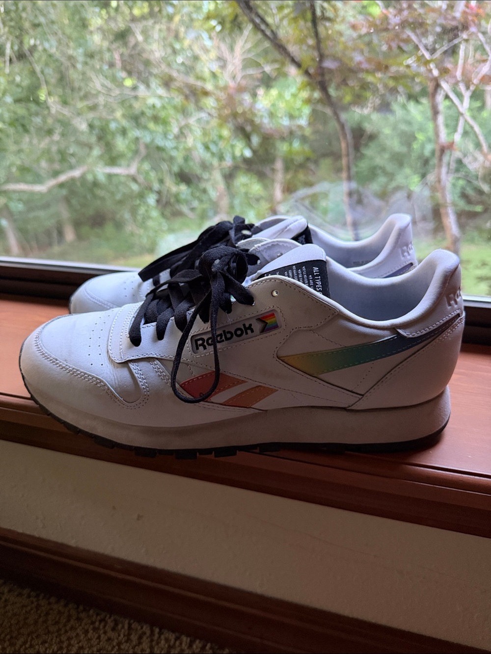 Reebok Kids White Sneakers with Rainbow Accent Stripes